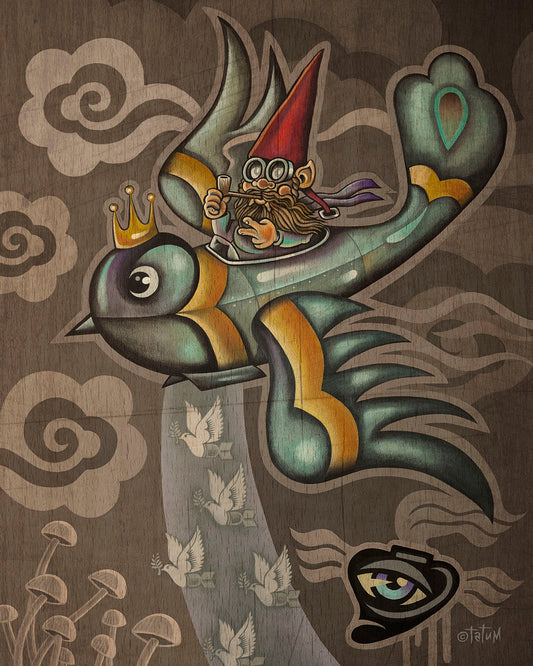 Flying Gnome Dropping Peace Bombs - Choice Goods Gallery