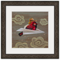 Just Chillin Cardinal in paper airplane wearing cowboy hat, flying through the clouds with mat and frame