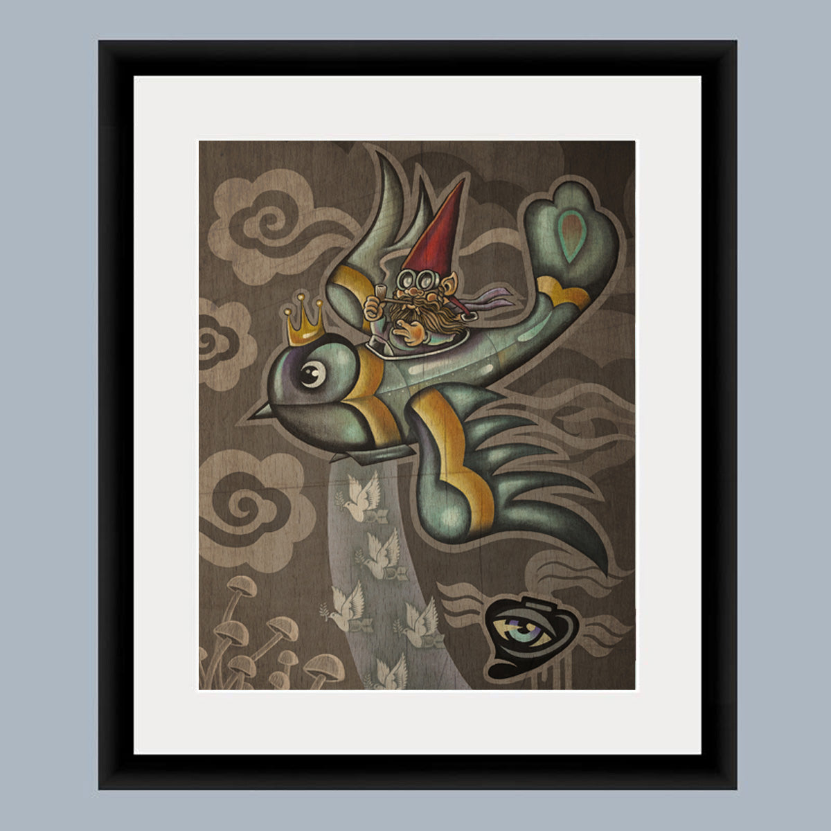 Flying Gnome Dropping Peace Bombs - Choice Goods Gallery